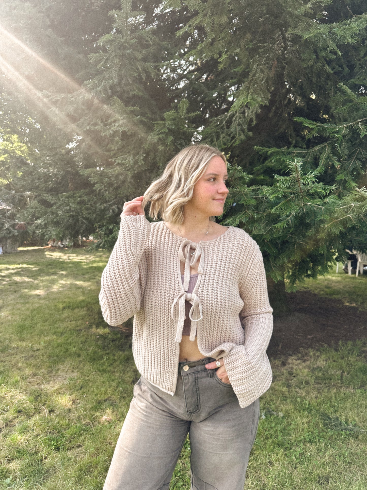 Latte Please Tie Front Sweater