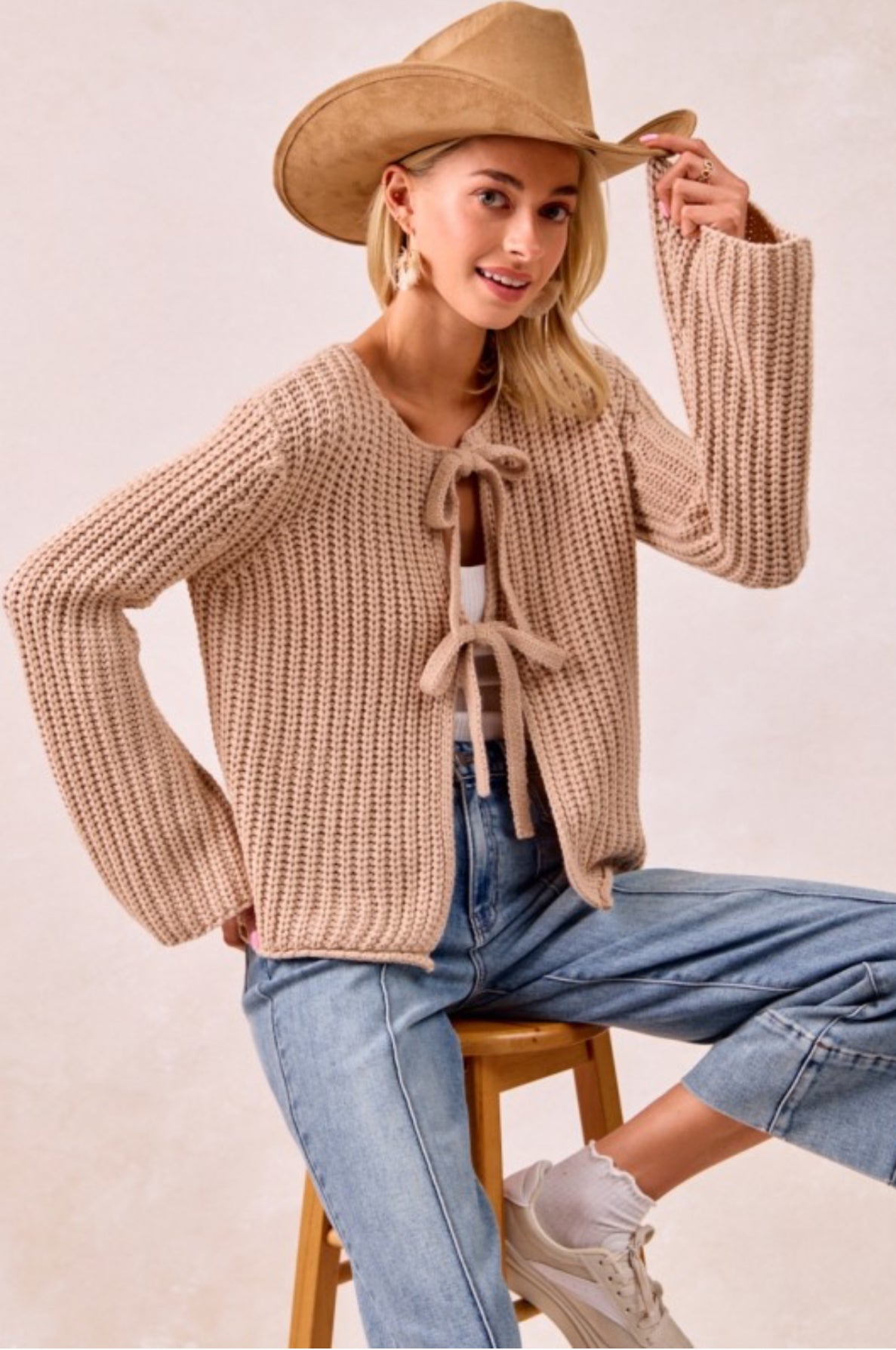 Latte Please Tie Front Sweater