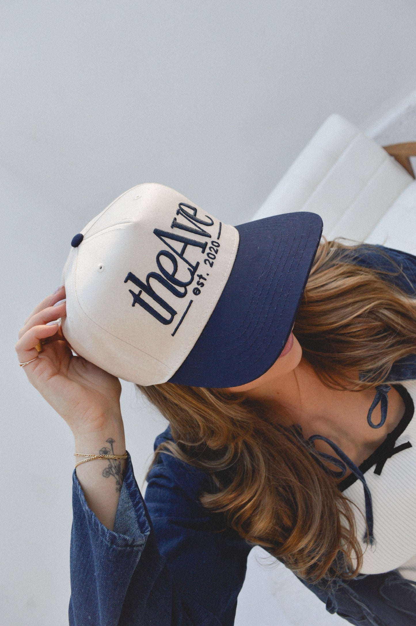 The Ave Trucker Hat | Cream & Navy