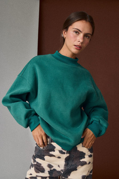 Green Mock Neck Sweatshirt