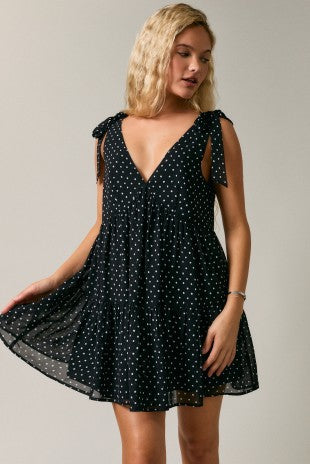 Tie Shoulder Polka Dot Mini Dress